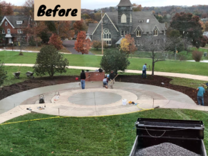 Constructing the picnic tables at Schwenksville Elementary before the Outdoor Classroom