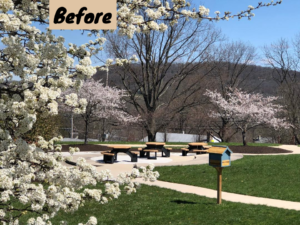 Picnic tables at Schwenksville Elementary before the Outdoor Classroom