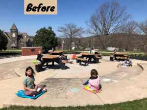 Picnic tables at Schwenksville Elementary before the Outdoor Classroom